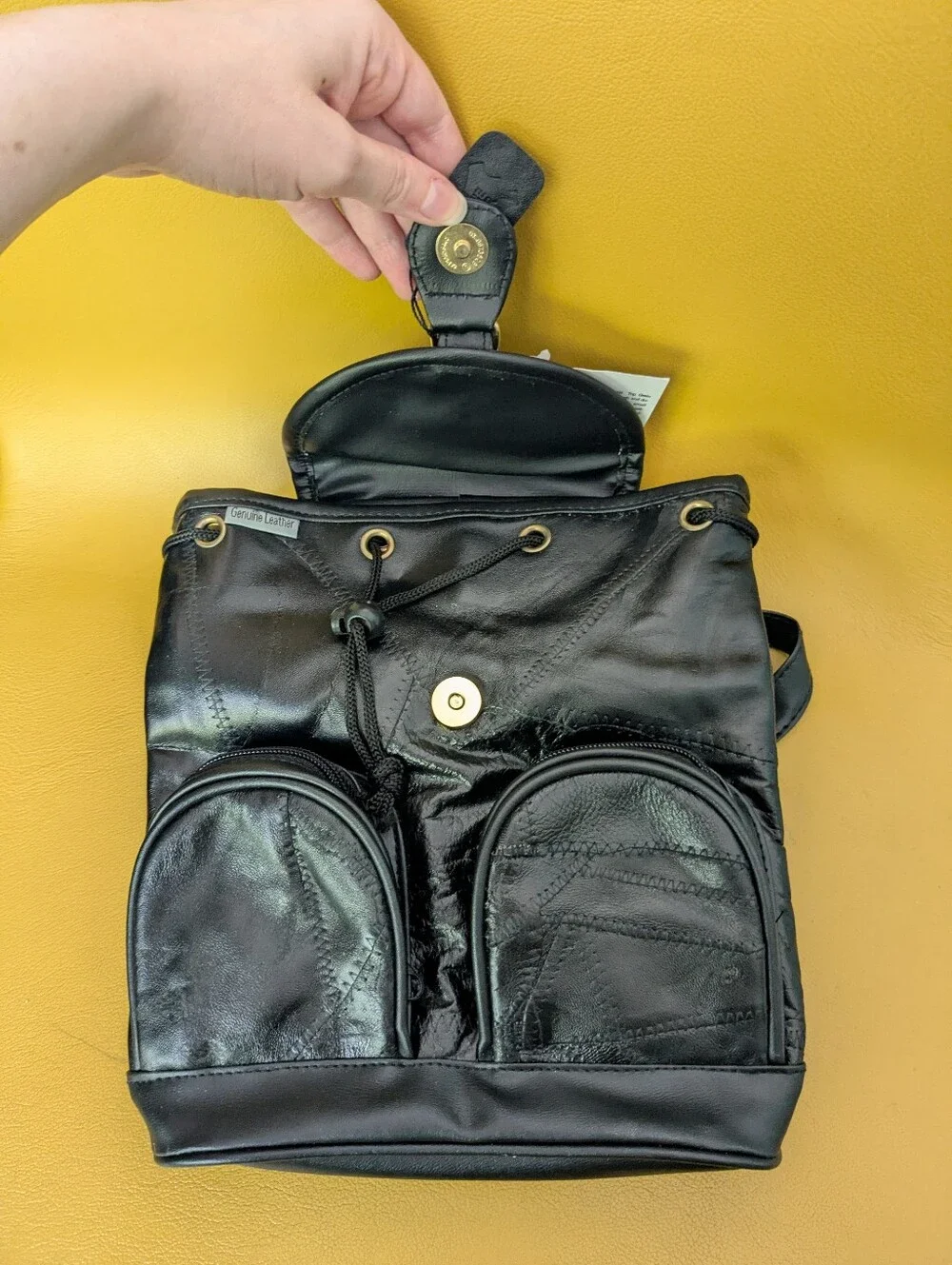 NWT Maxam Lambskin Leather Vintage Mosaic Patchwork Black Backpack